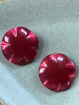 Vintage Large Carved Faux Holiday Red Flower Plastic Clip Earrings – 1.25 inches - £10.29 GBP