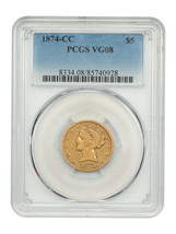 1874-CC $5 PCGS VG08 - £2,804.13 GBP