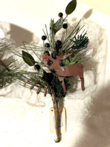 2 small winter Greens stems with tin deer image 3