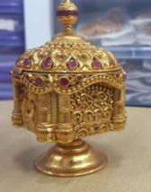 Sindur Box Brass Tika Antique Kumkum Dabbi Carved Vintage Art Rare Collectible - £69.42 GBP