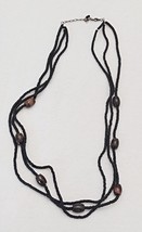 39&quot; Vintage African black necklace with wood rondelles and tiger&#39;s eye b... - $296.84 MXN