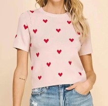 Pinch heart short sleeve sweater top in PINK/RED - size S - £35.71 GBP