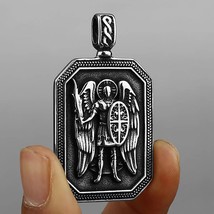 Men Michael Archangel Medal Shield Pendant Necklace Stainless Steel Jewelry Gift - £19.19 GBP
