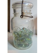 BALL IDEAL NO.8 JAR FILLED WITH 23 CAT EYE 1-INCH SHOOTER MARBLES - £25.73 GBP