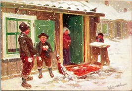 Vtg Cartolina Artista Firmato Gerstenhauer Invernale Scene Neve Fight Non Usato - £15.20 GBP