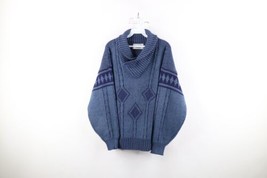 Vintage 90s Coogi Style Mens Small Ed Bassmaster Ribbed Cable Knit Shawl Sweater - £43.48 GBP