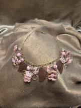 Vintage 12K Gold Filled Necklace With Glass Purple Leaves And Glass Pink... - $58.00