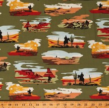 Cotton Cactus Cacti Horses Riders Southwestern Moss Fabric Print by Yard D468.61 - £11.95 GBP