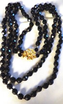 VTG Elegant black Jet faceted glass beads 2 strand necklace 24&quot;L fancy clasp - £35.05 GBP