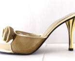 Gold Mesh Mules Shoes Rosette Bow 3.5&quot; Heels PIERRE DUMAS MARLO  Sz 7M - $19.79