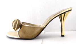 Gold Mesh Mules Shoes Rosette Bow 3.5&quot; Heels PIERRE DUMAS MARLO  Sz 7M - £15.76 GBP