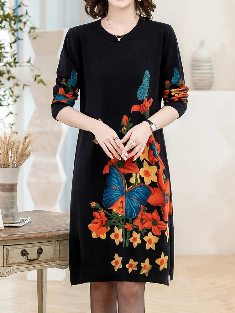 3 Colors  Print s Dress Autumn Winter Casual Long Sleeve Top Pullovers Knitwear  - £219.54 GBP