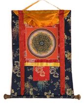 OM MANI PADME HUM MANTRA MANDALA HAND PAINTED TIBETAN THANGKA WITH SILK ... - $124.48