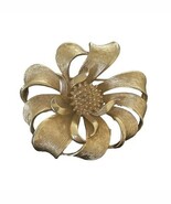 Vintage Signed CORO Matte Textured Gold Tone Large Flower Brooch - $19.79