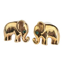 Gold tone Green Rhinestone Eyes Elephant Pierced Earrings - $10.88
