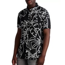 Karl Lagerfeld Paris Men&#39;s Short Sleeve Tropical Floral Button Shirt Black White - £47.24 GBP