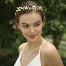 Light Gold Color Leaf Bridal Hair Crown Women Headband Tiara Crystal Headpiece H - £20.30 GBP