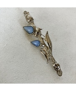 Blue Gemstone Pin Brooch Floral Leaf Crystal Clear Rhinestone Silver Ton... - $625.95 MXN