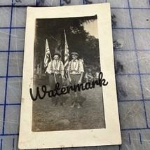 Real Picture Post Card 1920s Two Men Holding Flags Patriotic American Le... - $250.43 MXN