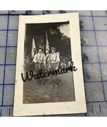Real Picture Post Card 1920s Two Men Holding Flags Patriotic American Le... - $13.49