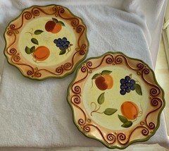 Tabletops Unlimited Medici 2 Round Dinner Plates Rust Fruit 92521 Scroll... - $39.99