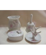 Vintage 4 Piece Porcelain Dresser Vanity Set Trinket Box Bell Vase Ring ... - $701.63 MXN