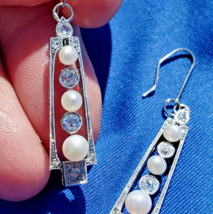 Earth mined Diamond European cut Deco Platinum Pearl Earrings Antique Da... - $7,523.01
