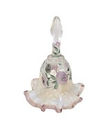Fenton Pink Opalescent Hand Painted Flowers Diamond Pattern Ruffled Bell... - $34.99