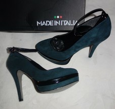 Made in Italia Platform Pumps petrol Suede black trim shoes  Size 40 new - $120.41