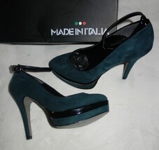 Made in Italia Platform Pumps petrol Suede black trim shoes  Size 40 new - £95.90 GBP