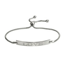 NWT Sterling Silver 925 Rhodium Plated &quot;Love&quot; Bar Lariat Bracelet - £46.98 GBP