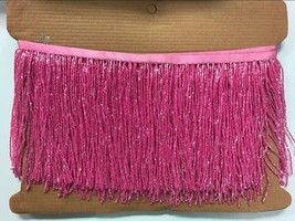 5 Yard Bolt-6&quot;- HOT PINK Glass BUGLE Bead Beaded Fringe Trim Lampshade Costume - £58.35 GBP