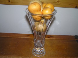 Estate Heavy Clear Glass Crystal ? Fluted Vase with Mini Yellow Orange Gourds  - £7.41 GBP