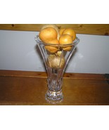 Estate Heavy Clear Glass Crystal ? Fluted Vase with Mini Yellow Orange G... - £7.42 GBP