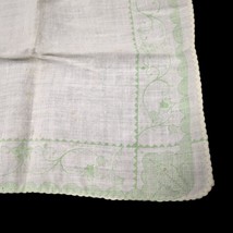 Vintage Hanky Handkerchief Linen Ivory and Green Flowers Floral 8” - £6.31 GBP