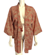 Japanese Silk Yukata Peach and Gold Oval Print Tie Front One Size - $84.30 CAD