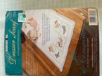 Dimensions Butterflies &amp; Flowers Dresser Scarf stamped cross stitch kit ... - $12.67