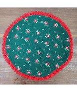 Vintage Handmade Dresser Doily 11 Inch Round Red Rose w/ Green - $11.02 CAD