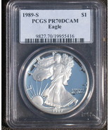 1989 S SILVER EAGLE, PCGS PR70 - $340.00