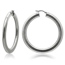 Round Textured Hoop Dangle Drop Stainless Steel Earrings Fashion Jewelry 48mm - £37.60 GBP