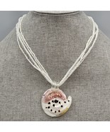 Art Glass Pendant Necklace Dichroic White Pink Yellow Black Beaded Chain... - $475.79 MXN