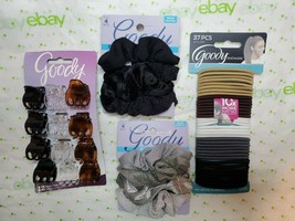 Goody Silver &amp; Black Scrunchies Ouchless Elastics &amp; Small Claw Clips Set - £14.22 GBP