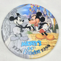 Mickey&#39;s 60th Birthday 1928 1988 Vintage pinback Button Disney 80s Mickey Mouse - £9.68 GBP