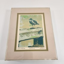 Seagull on Fence Arthur Gregg Artist&#39;s Proof 29/100 Blue Green Coastal Art Print - £38.09 GBP