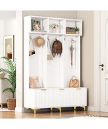 Modern Hall Tree w/ Bench, Storage &amp; Coat Rack, White - $318.99