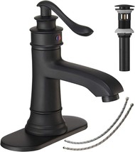 Matte Black Bathroom Sink Faucets And Parts With A Pop-Up Drain Stopper And - £50.22 GBP