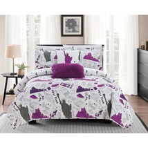 Chic Home New York 4 Piece Reversible Quilt Set City Inspired Printed Design Cov - £73.55 GBP