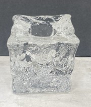 Blenko Ice Cube Tapered Candle Holder Vintage Art Glass Embossed Candleholder - £10.41 GBP