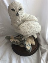 Snowy Owl on Rocks with Snow Country artists Hand Painted Hand Crafted Vintage - £78.84 GBP