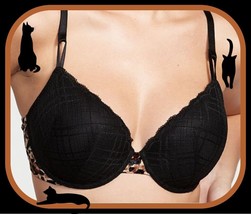 36DD Black Plaid Lace Leopard Velvet Victorias Secret Lightly Lined Demi UW Bra - £31.96 GBP